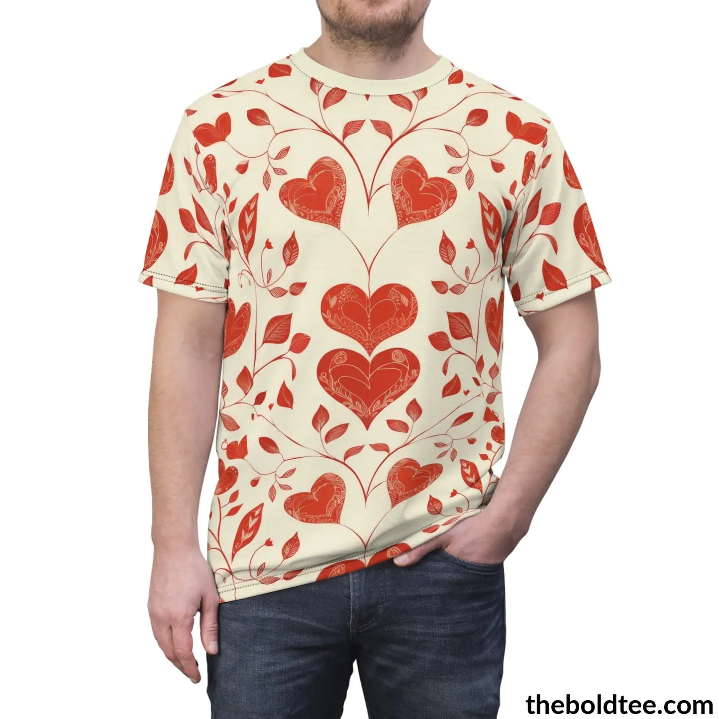 Romantic Hearts Tee - Premium All Over Print Crewneck Shirt Prints