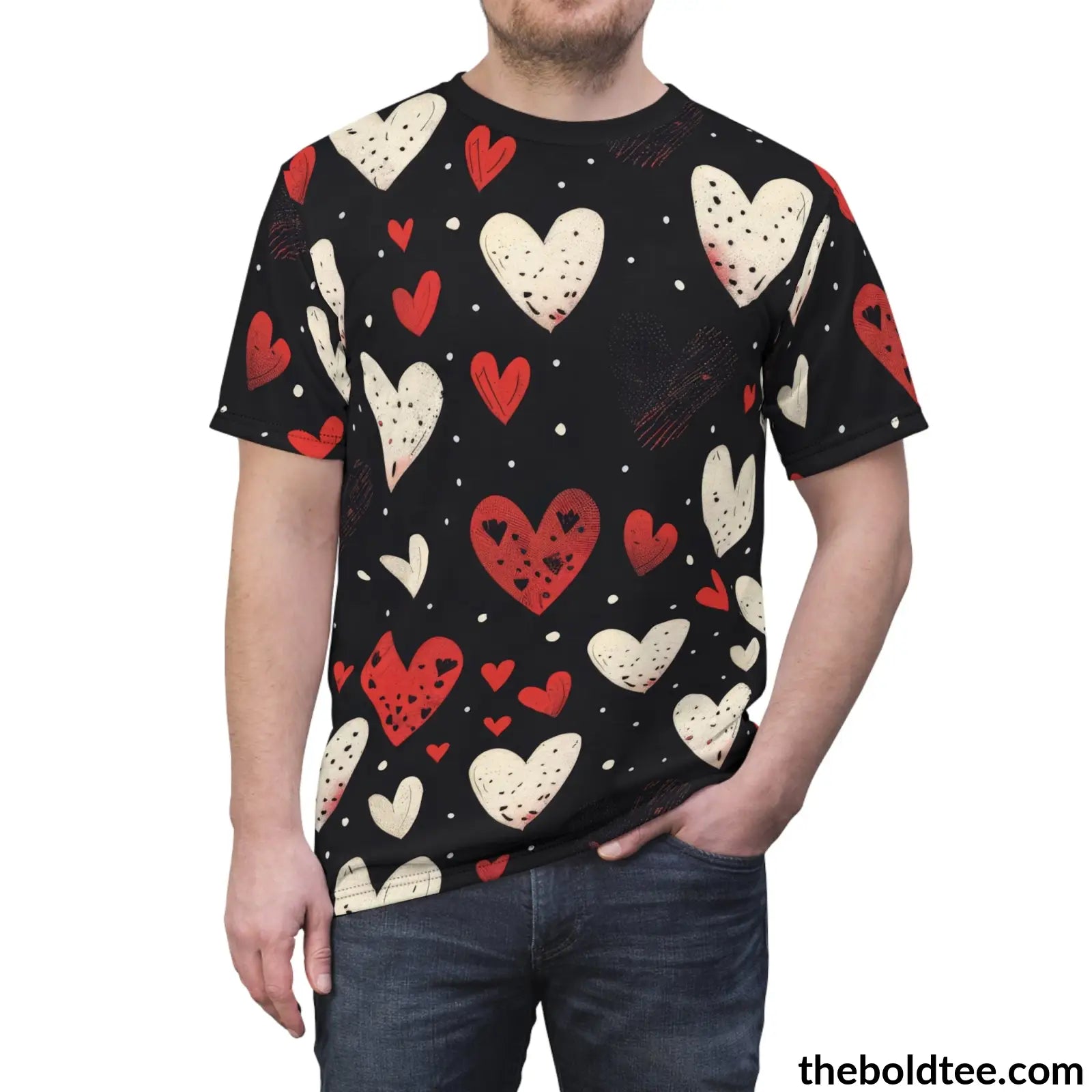 Romantic Hearts Tee - Premium All Over Print Crewneck Shirt Prints