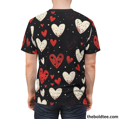 Romantic Hearts Tee - Premium All Over Print Crewneck Shirt Prints