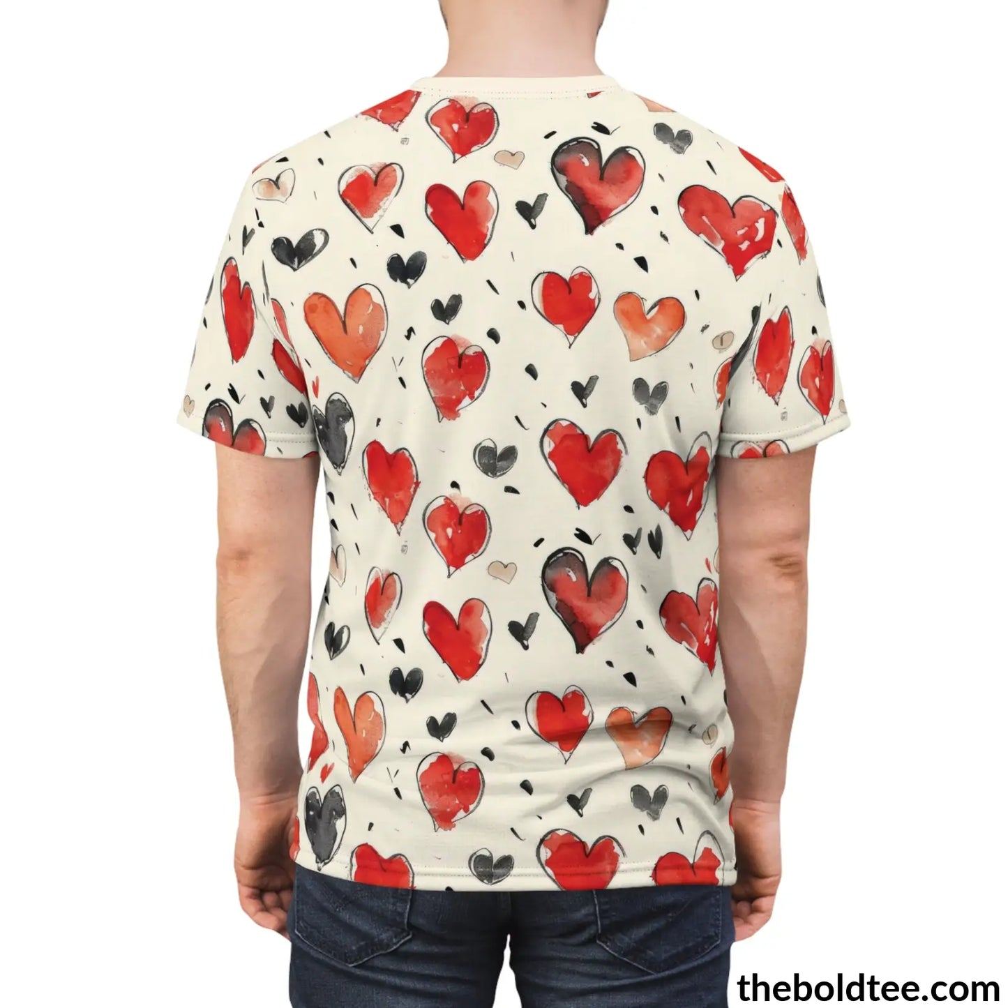 Romantic Hearts Tee - Premium All Over Print Crewneck Shirt Prints