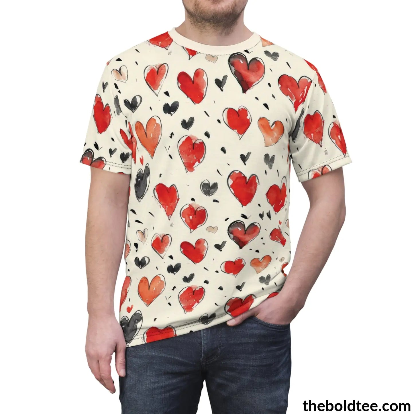 Romantic Hearts Tee - Premium All Over Print Crewneck Shirt Prints