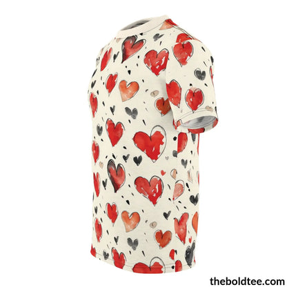 Romantic Hearts Tee - Premium All Over Print Crewneck Shirt Prints