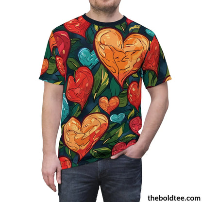 Romantic Hearts Tee - Premium All Over Print Crewneck Shirt Prints