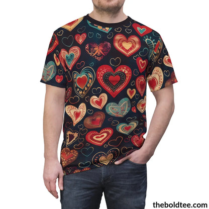 Romantic Hearts Tee - Premium All Over Print Crewneck Shirt Prints