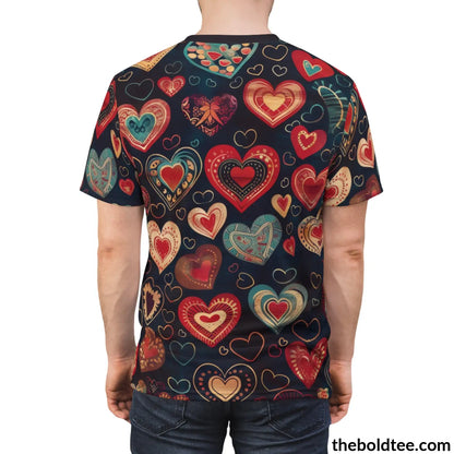 Romantic Hearts Tee - Premium All Over Print Crewneck Shirt Prints