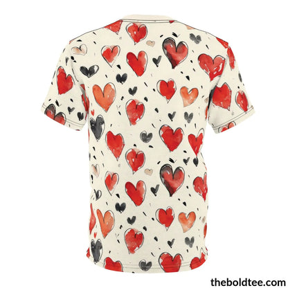 Romantic Hearts Tee - Premium All Over Print Crewneck Shirt Prints