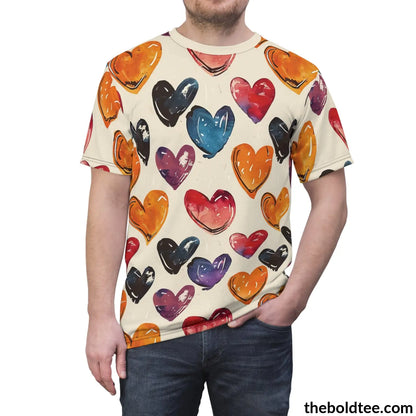 Romantic Hearts Tee - Premium All Over Print Crewneck Shirt Prints