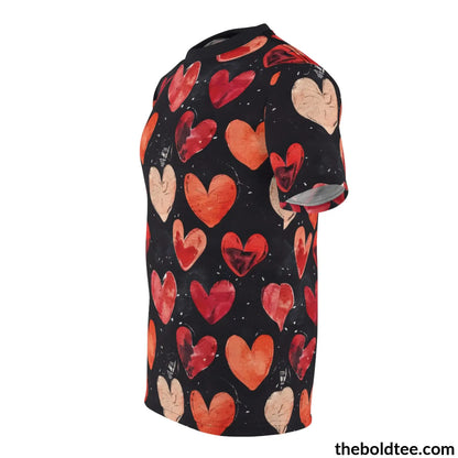 Romantic Hearts Tee - Premium All Over Print Crewneck Shirt Prints