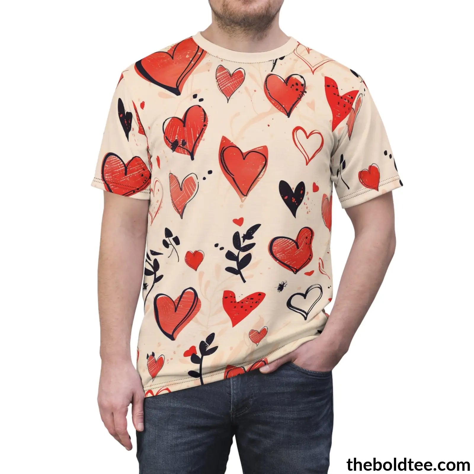 Romantic Hearts Tee - Premium All Over Print Crewneck Shirt Prints