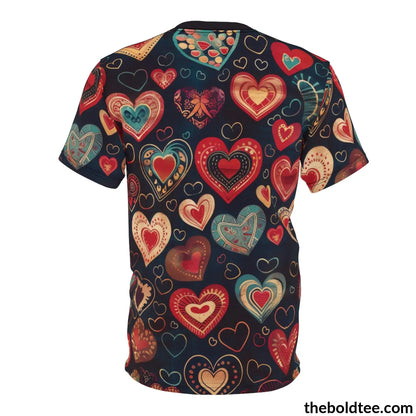 Romantic Hearts Tee - Premium All Over Print Crewneck Shirt Prints