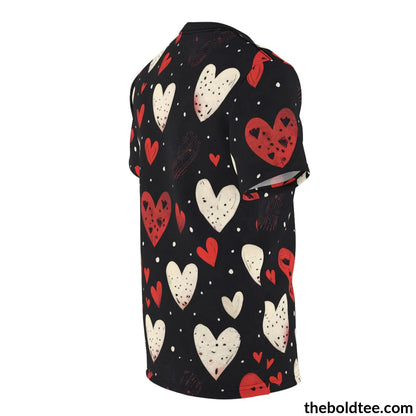 Romantic Hearts Tee - Premium All Over Print Crewneck Shirt Prints