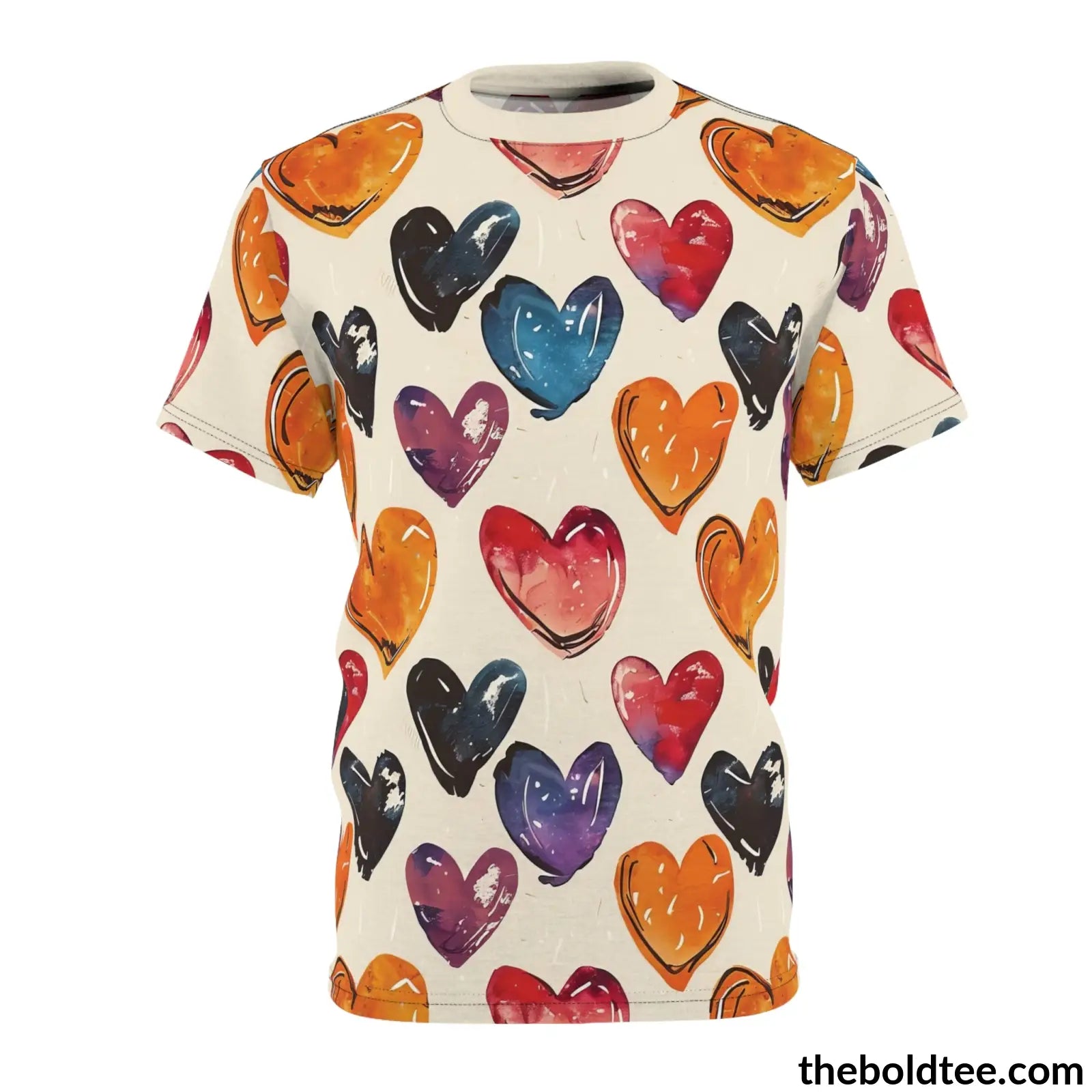 Romantic Hearts Tee - Premium All Over Print Crewneck Shirt Black Stitching / 6 Oz. S Prints