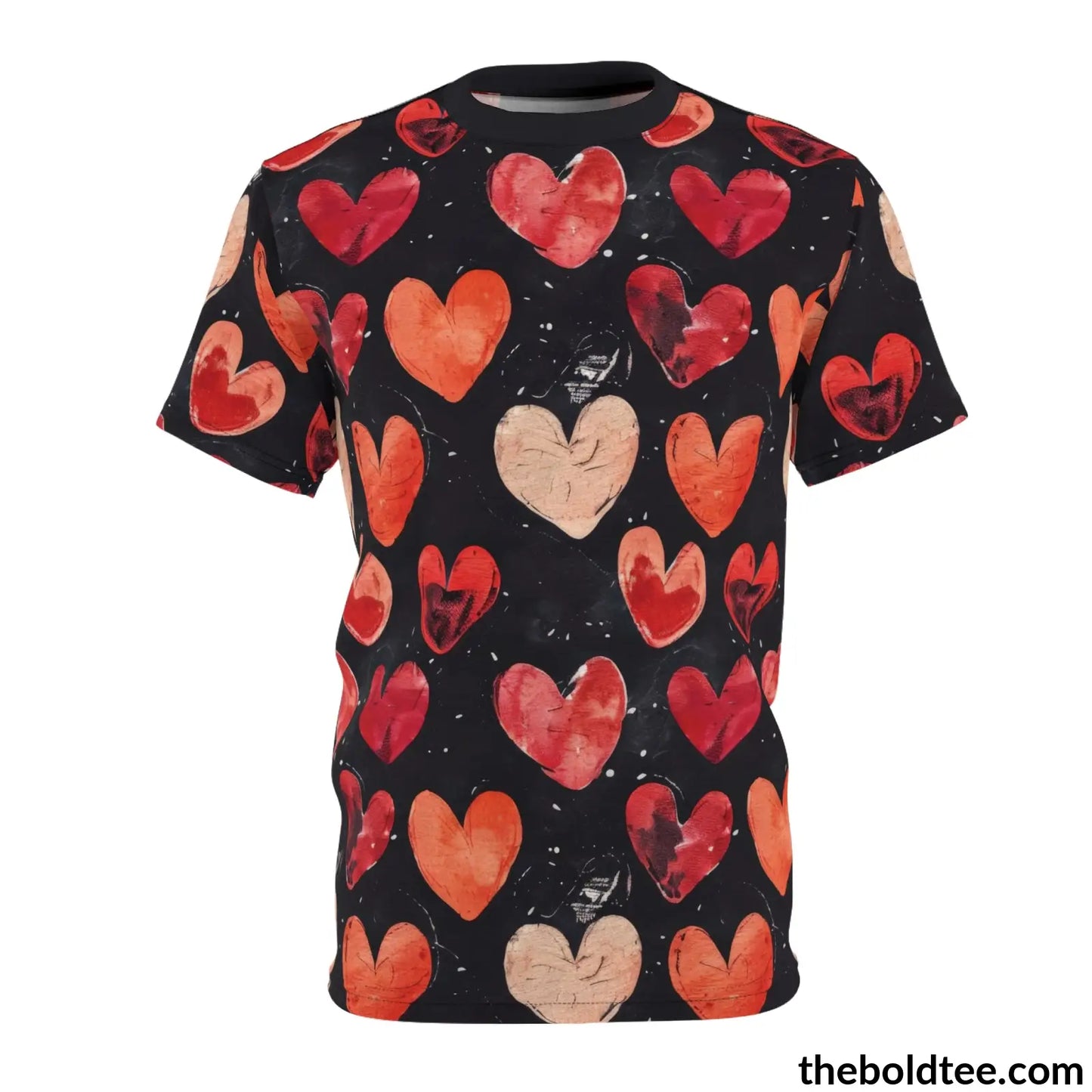 Romantic Hearts Tee - Premium All Over Print Crewneck Shirt Black Stitching / 6 Oz. S Prints