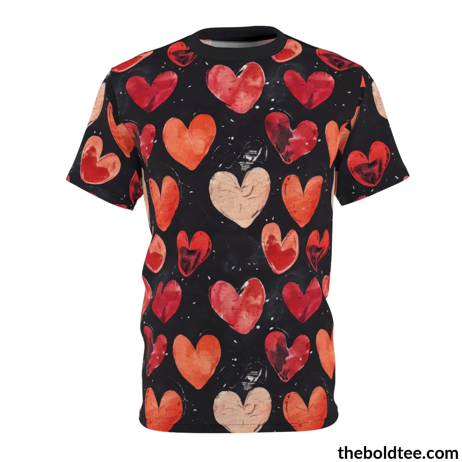 Romantic Hearts Tee - Premium All Over Print Crewneck Shirt Black Stitching / 6 Oz. S Prints