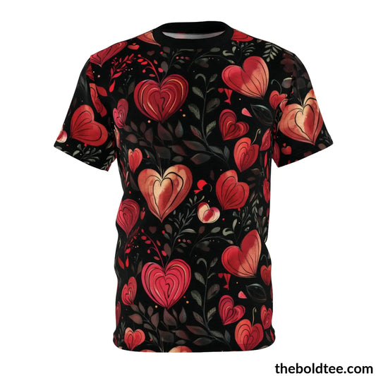 Romantic Hearts Tee - Premium All Over Print Crewneck Shirt Black Stitching / 6 Oz. S Prints