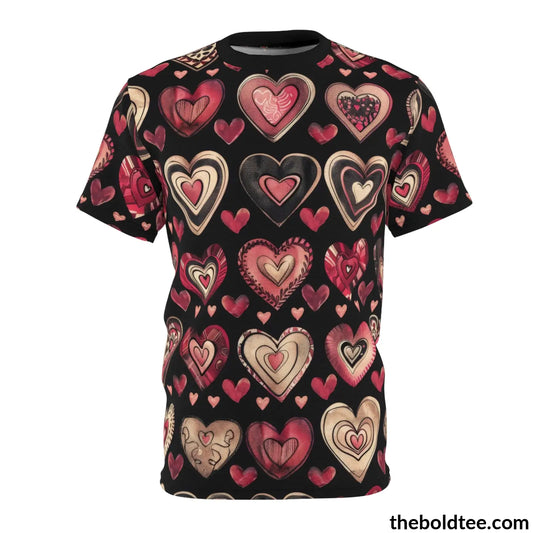 Romantic Hearts Tee - Premium All Over Print Crewneck Shirt S Prints
