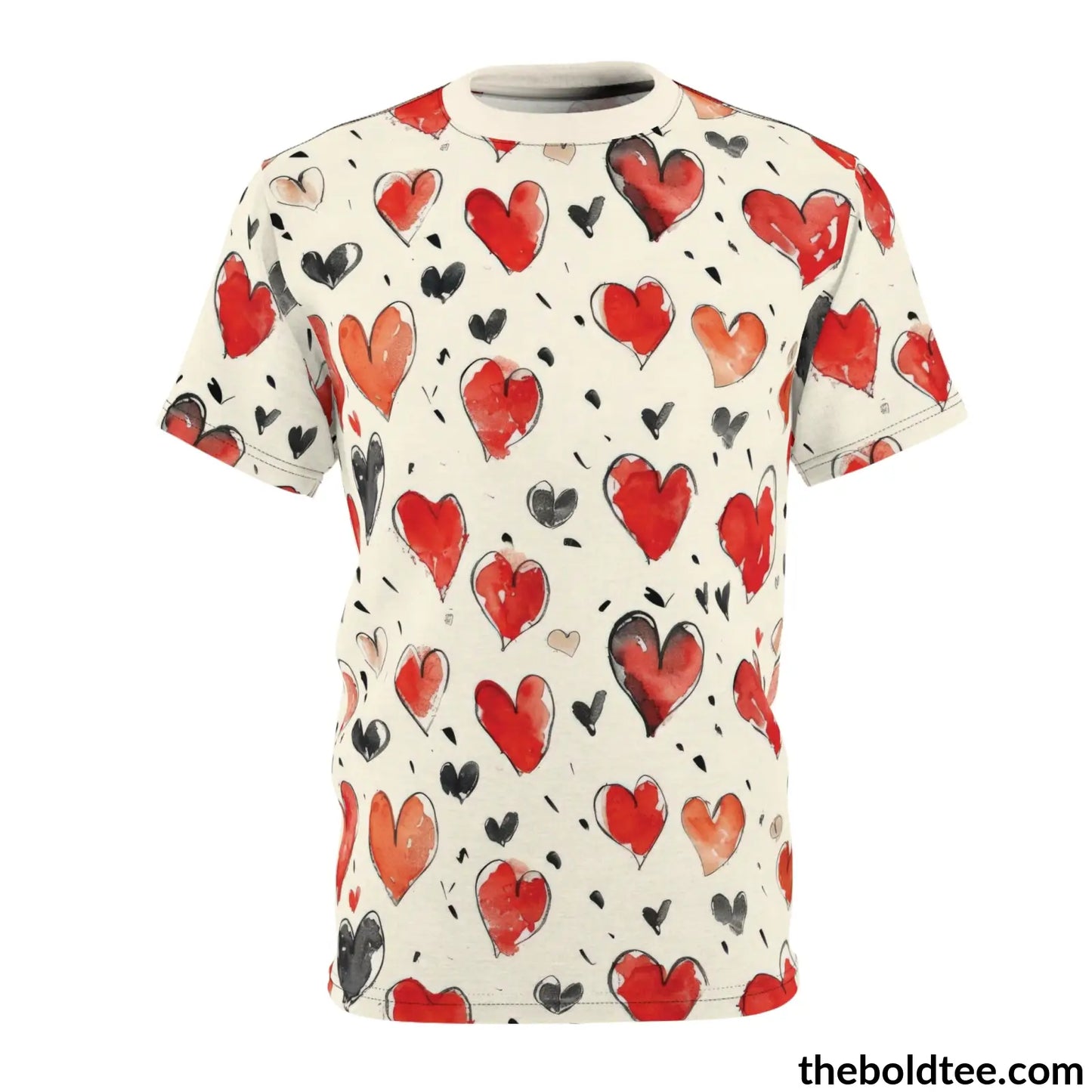 Romantic Hearts Tee - Premium All Over Print Crewneck Shirt Black Stitching / 6 Oz. S Prints