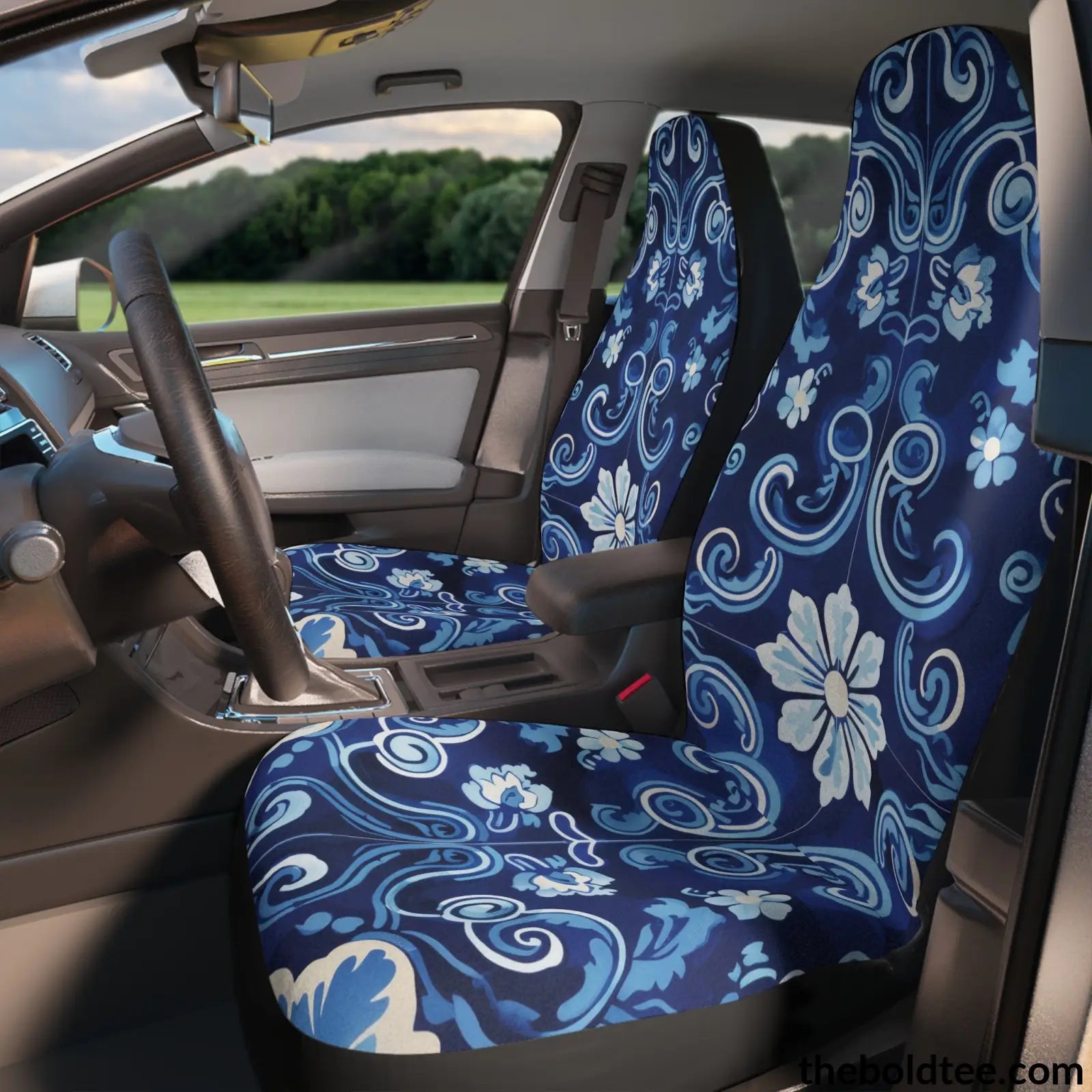 Royal Pattern Car Seat Covers (2 Pcs.) Black All Over Prints