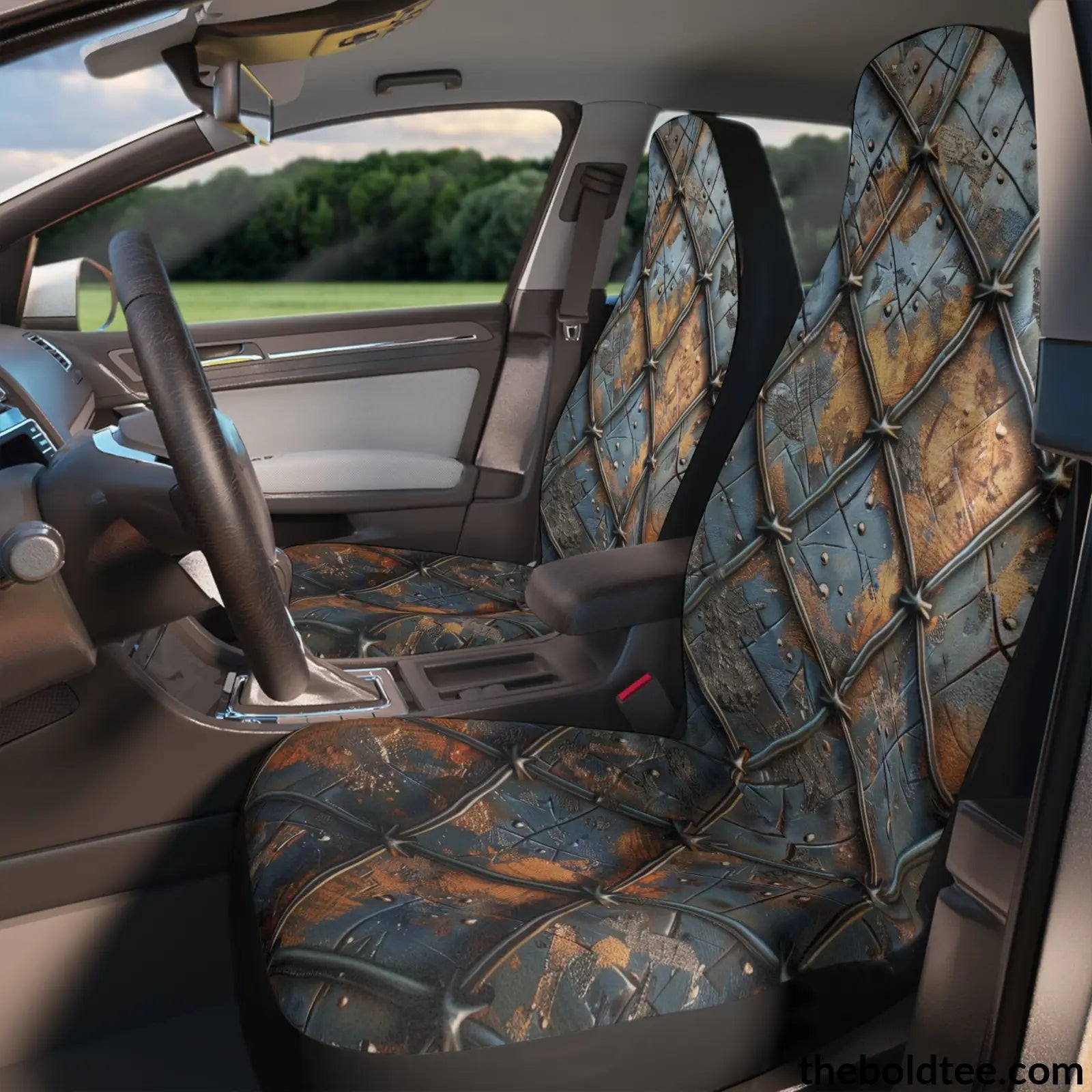 Rugged Steel Armor Print Car Seat Covers (2 Pcs.) All Over Prints