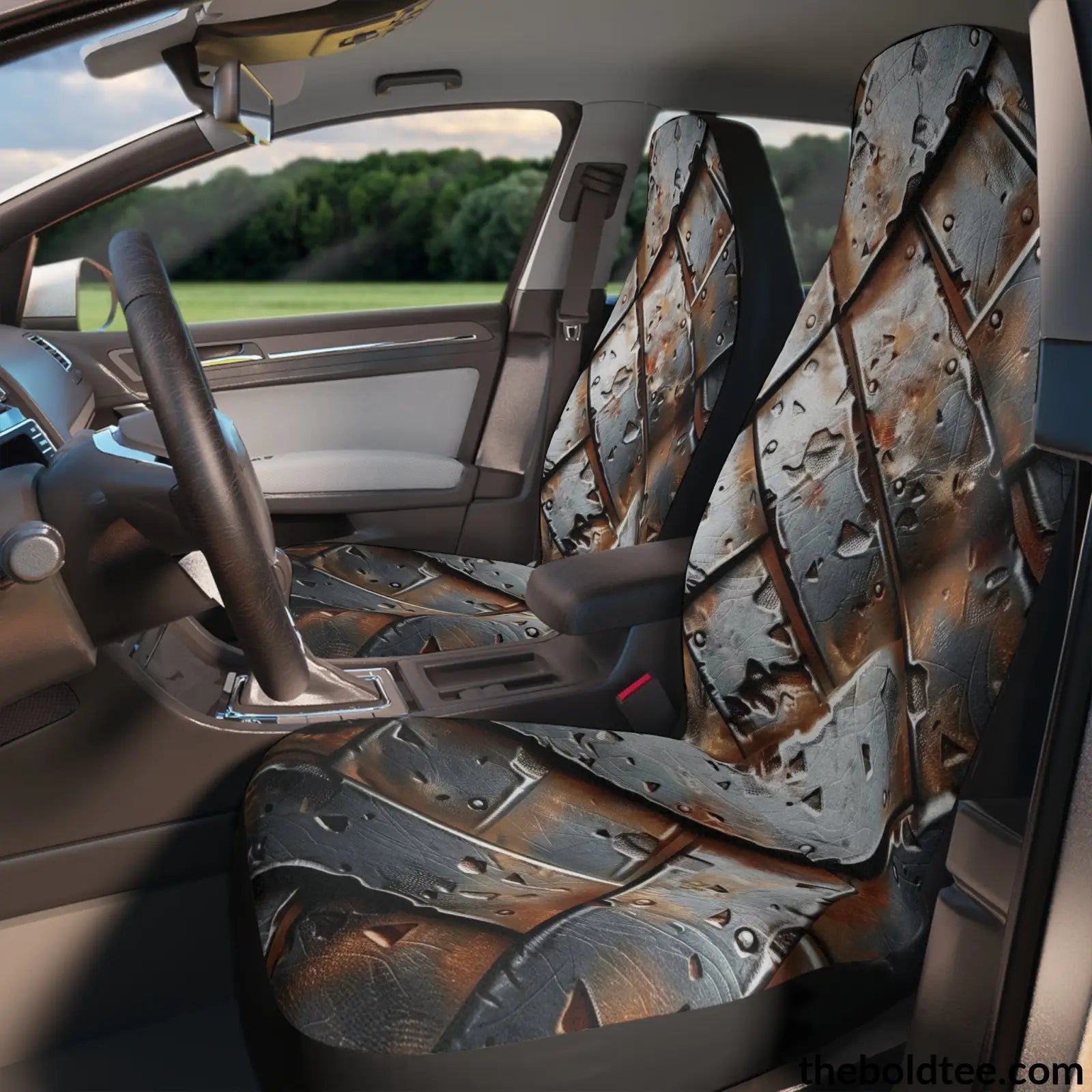 Rugged Steel Armor Print Car Seat Covers (2 Pcs.) All Over Prints