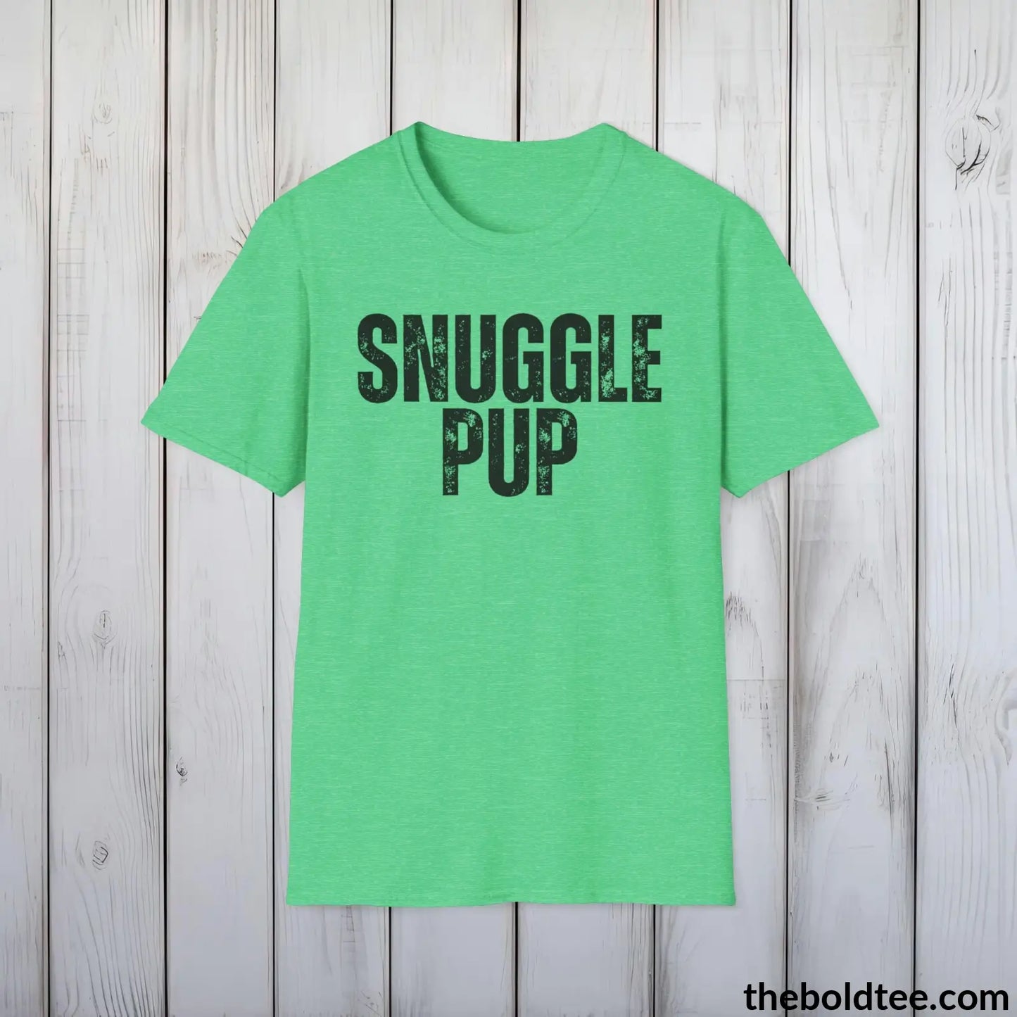 T-Shirt Heather Irish Green / S SNUGGLE PUP Tee - Sustainable & Soft Cotton Crewneck Unisex T-Shirt - 9 Bold Colors