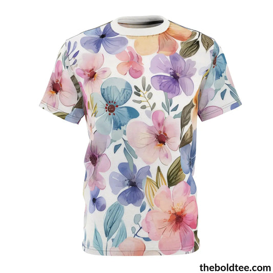 Summer Flower Tee - Premium All Over Print Crewneck Shirt Black Stitching / 6 Oz. S Prints