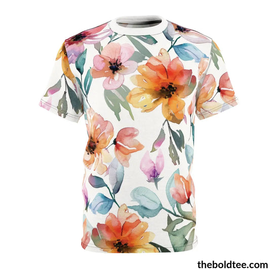 Summer Flower Tee - Premium All Over Print Crewneck Shirt Black Stitching / 6 Oz. S Prints