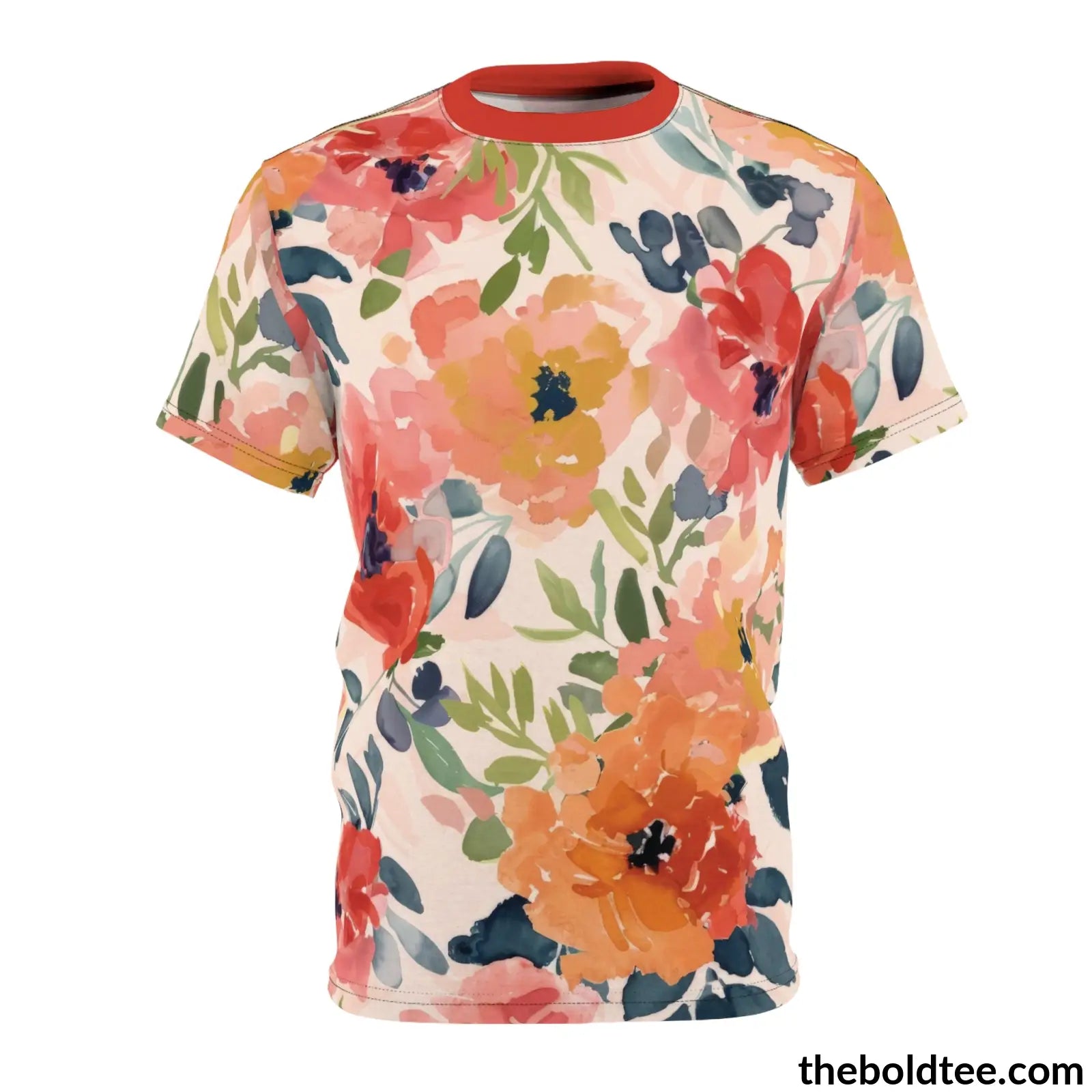 Summer Flower Tee - Premium All Over Print Crewneck Shirt Black Stitching / 6 Oz. S Prints