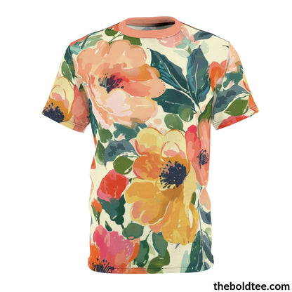 Summer Flower Tee - Premium All Over Print Crewneck Shirt Black Stitching / 6 Oz. S Prints