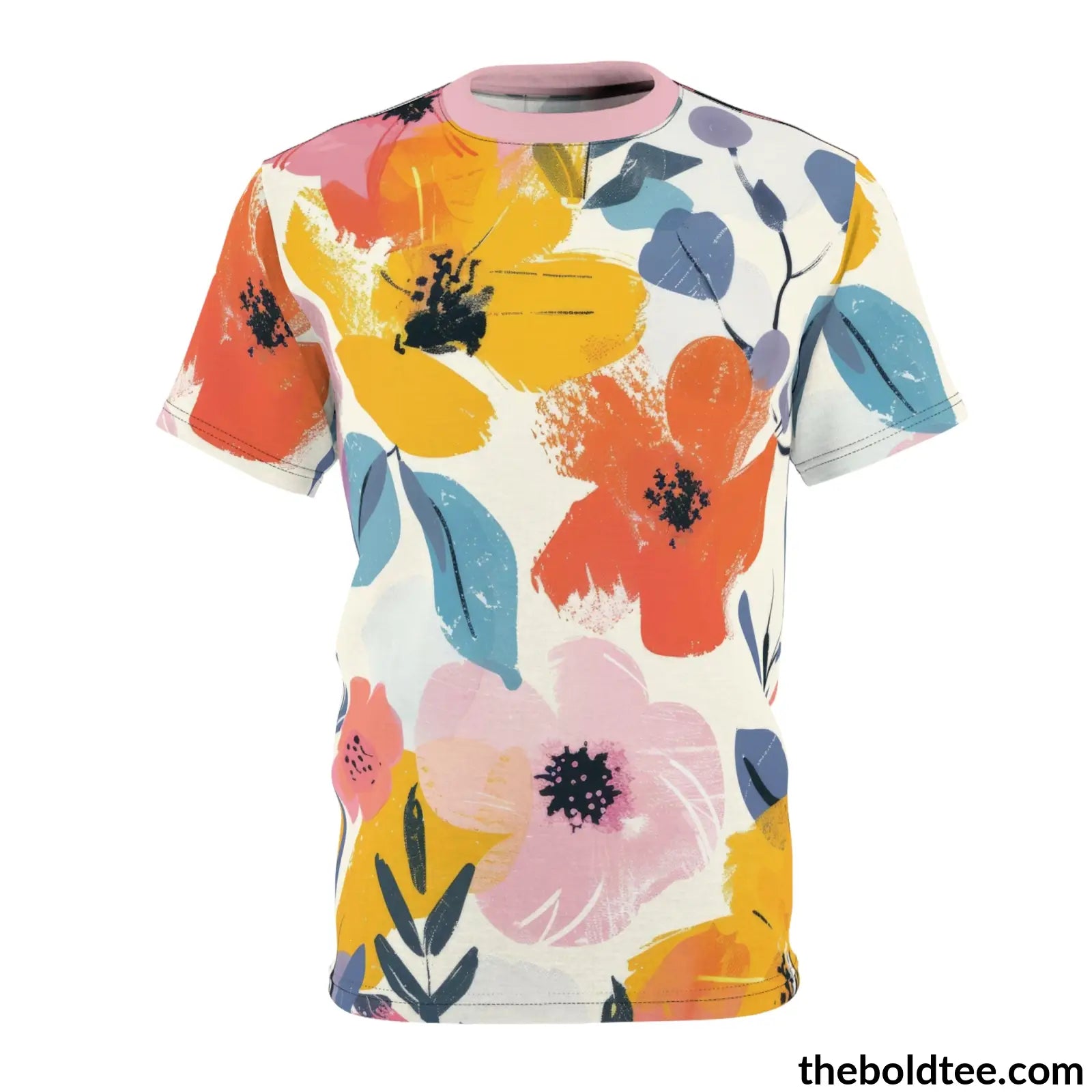 Summer Flower Tee - Premium All Over Print Crewneck Shirt Black Stitching / 6 Oz. S Prints