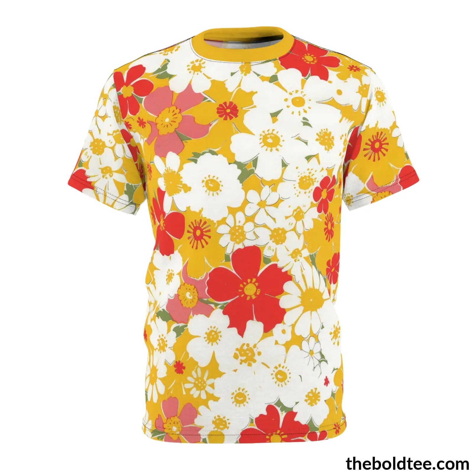 Summer Flower Tee - Premium All Over Print Crewneck Shirt Black Stitching / 6 Oz. S Prints