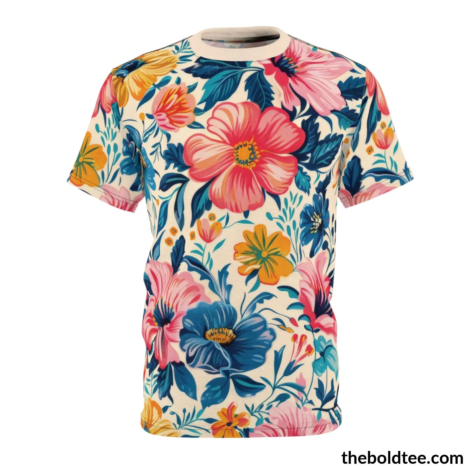 Summer Flower Tee - Premium All Over Print Crewneck Shirt Black Stitching / 6 Oz. S Prints