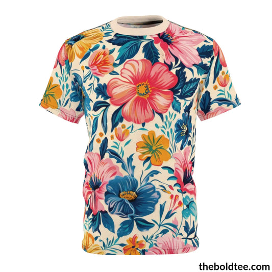 Summer Flower Tee - Premium All Over Print Crewneck Shirt Black Stitching / 6 Oz. S Prints