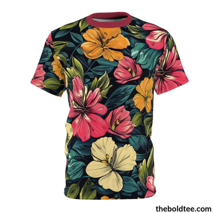 Summer Flower Tee - Premium All Over Print Crewneck Shirt Black Stitching / 6 Oz. S Prints