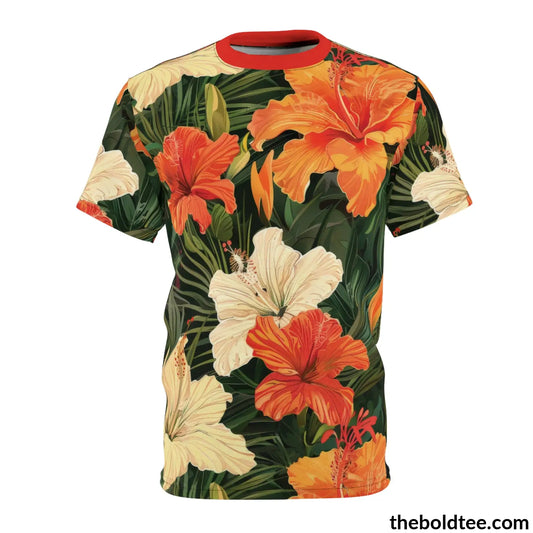 Summer Flower Tee - Premium All Over Print Crewneck Shirt Black Stitching / 6 Oz. S Prints