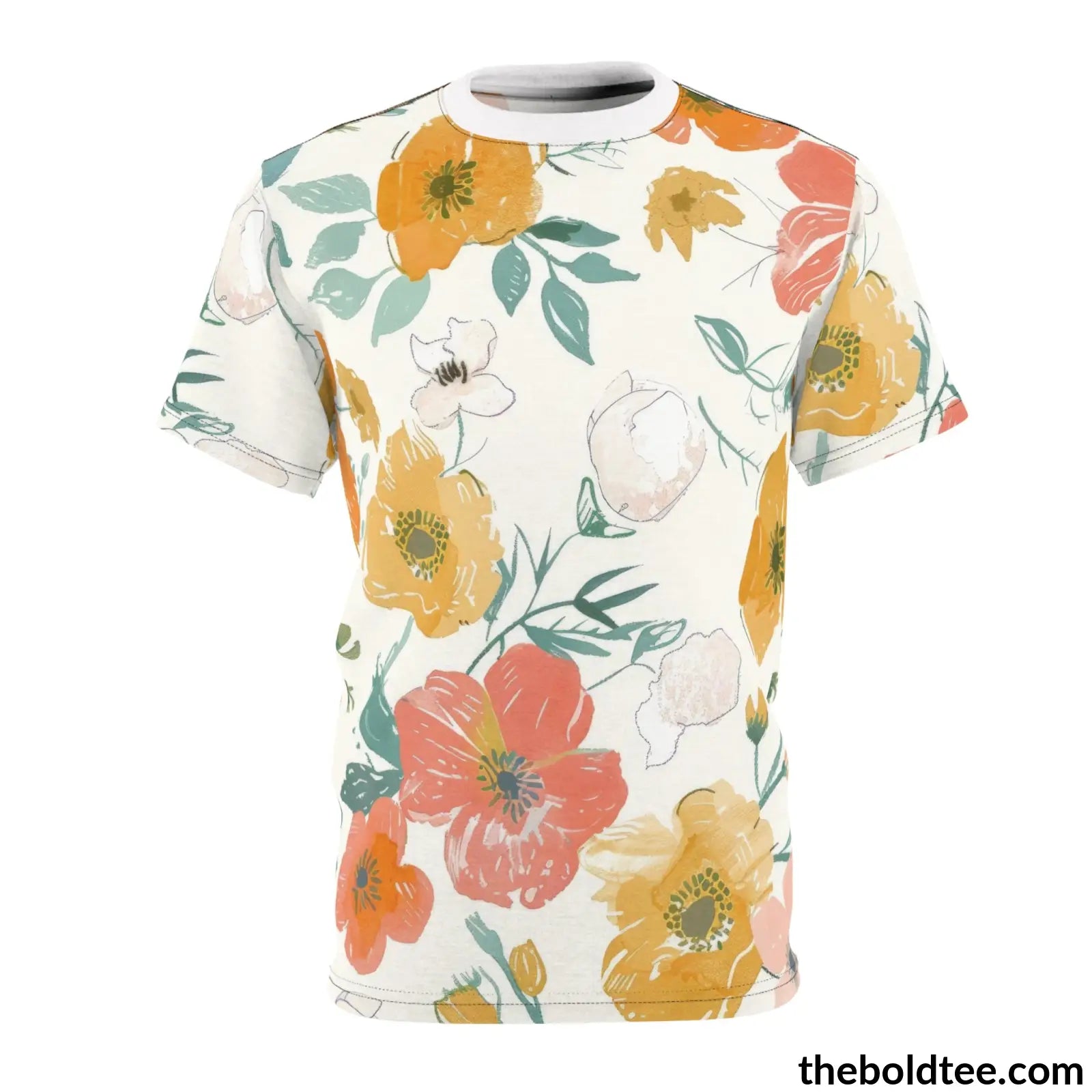 Summer Flower Tee - Premium All Over Print Crewneck Shirt Black Stitching / 6 Oz. S Prints