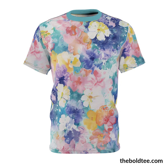 Summer Flower Tee - Premium All Over Print Crewneck Shirt Black Stitching / 6 Oz. S Prints