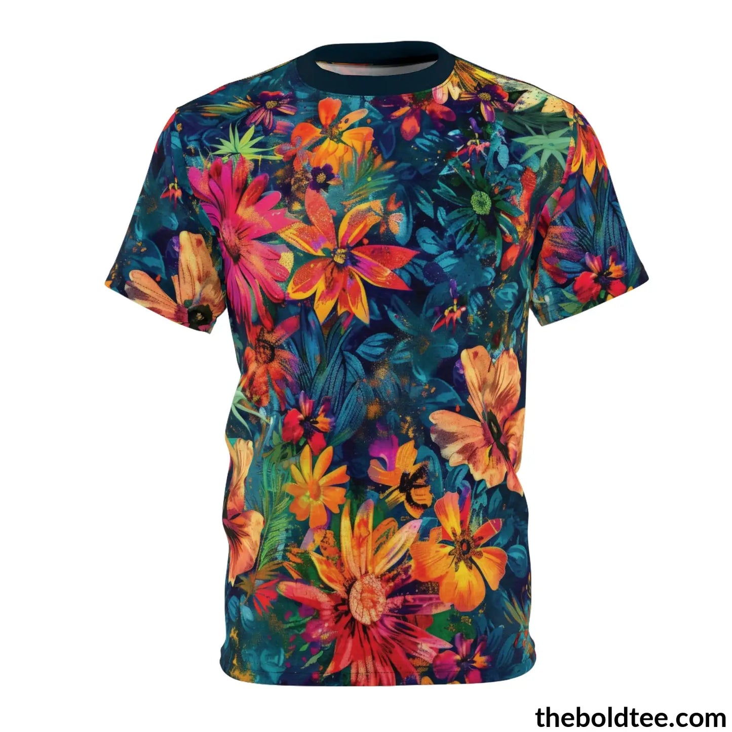 Summer Flower Tee - Premium All Over Print Crewneck Shirt Black Stitching / 6 Oz. S Prints