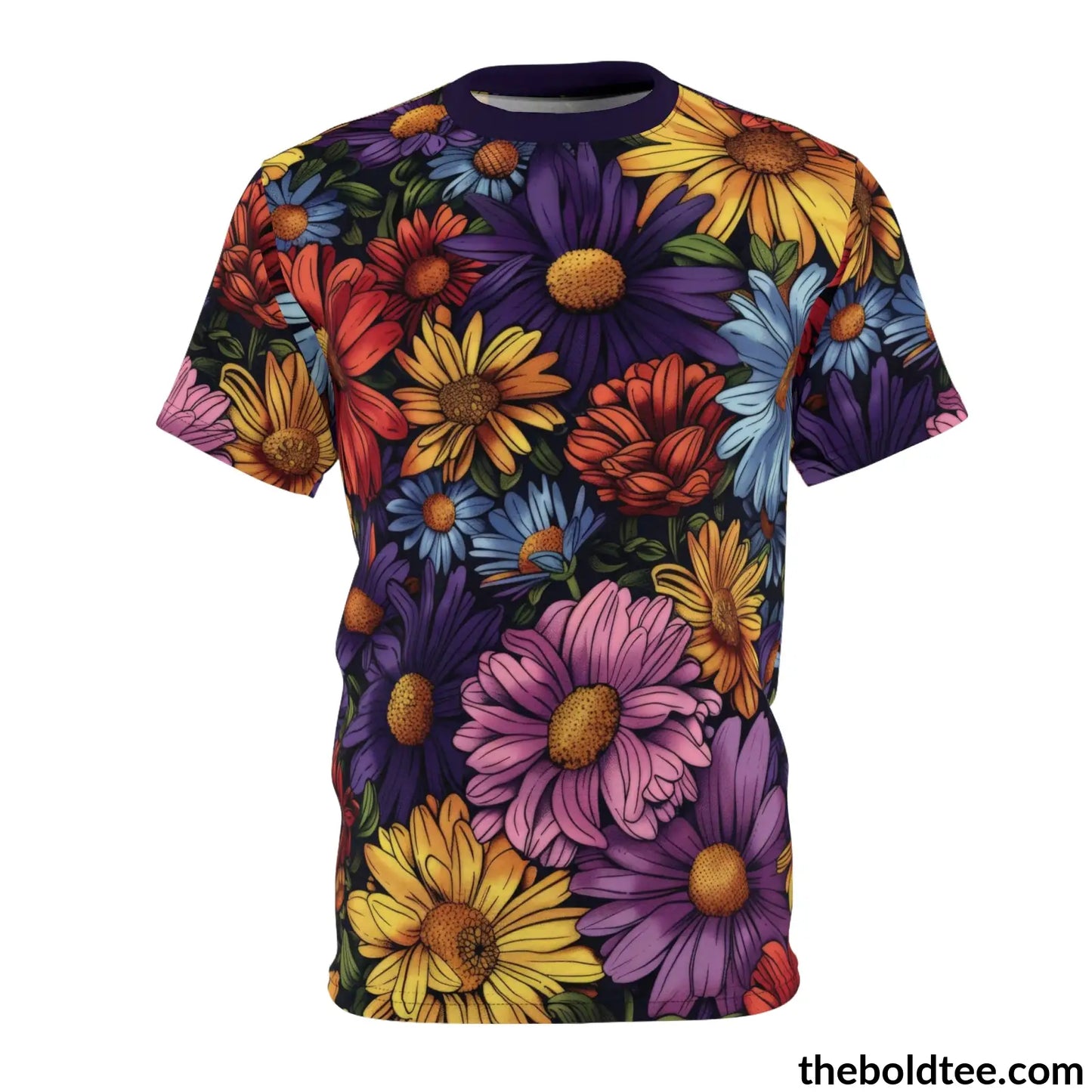 Summer Flower Tee - Premium All Over Print Crewneck Shirt Black Stitching / 6 Oz. S Prints