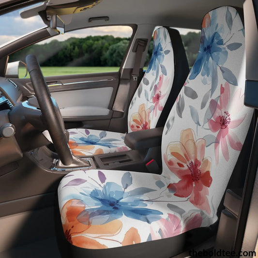 Summer Flowers Car Seat Covers (2 Pcs.) 48.03’ × 18.50’ / Black All Over Prints