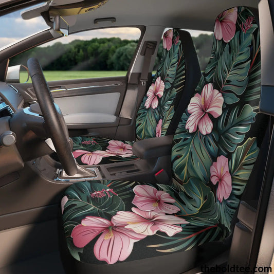 Summer Flowers Car Seat Covers (2 Pcs.) 48.03’ × 18.50’ / Black All Over Prints
