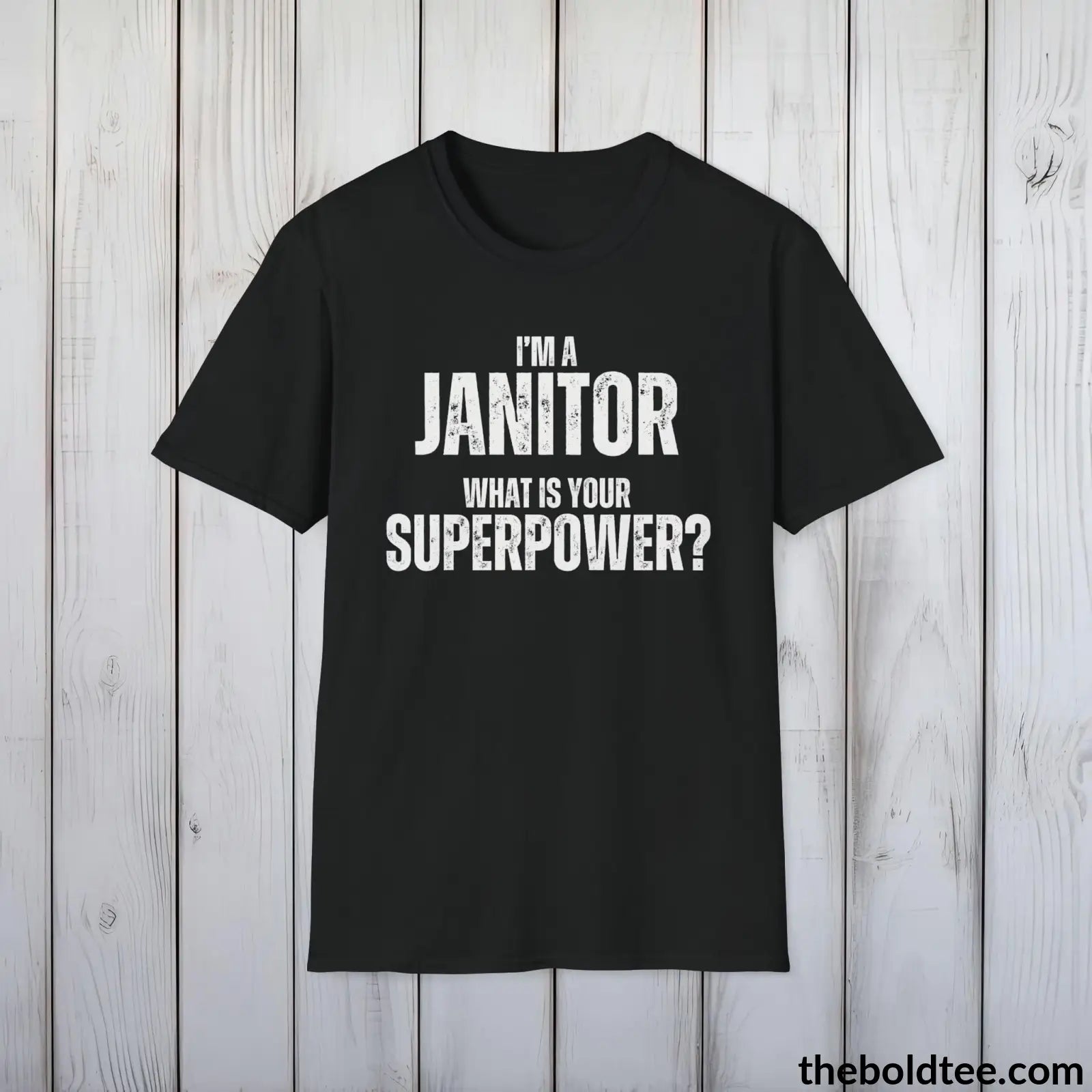 T-Shirt Black / S JANITOR Superpower Tee - Casual, Sustainable & Soft Cotton Crewneck Unisex T-Shirt - in 9 Bold Colors