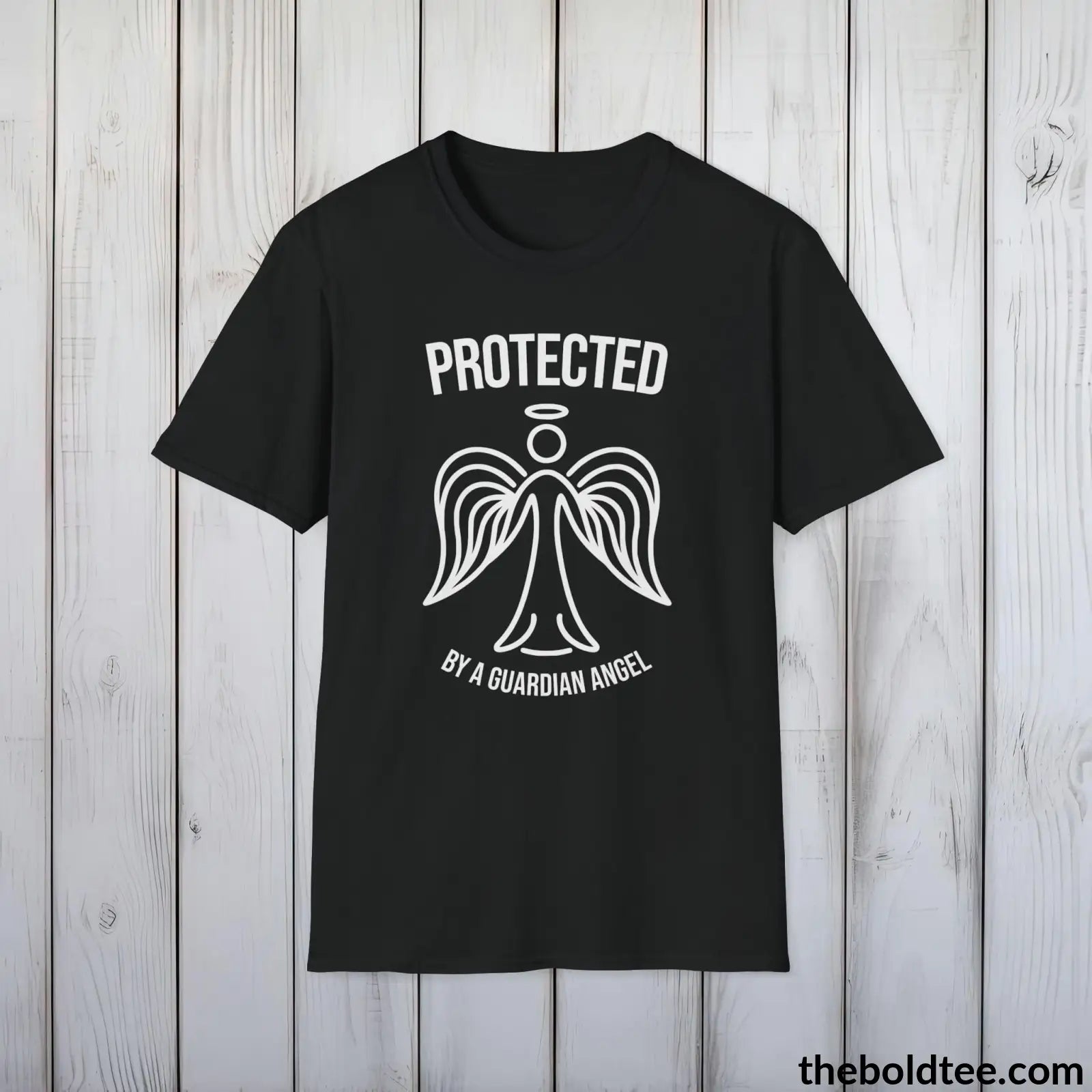 T-Shirt Black / S Protected by a Guardian Angel T-Shirt - Spiritual Guardian Angel Tee - Angel Wings Inspirational T-Shirt - Spiritual Gift - 9 Colors