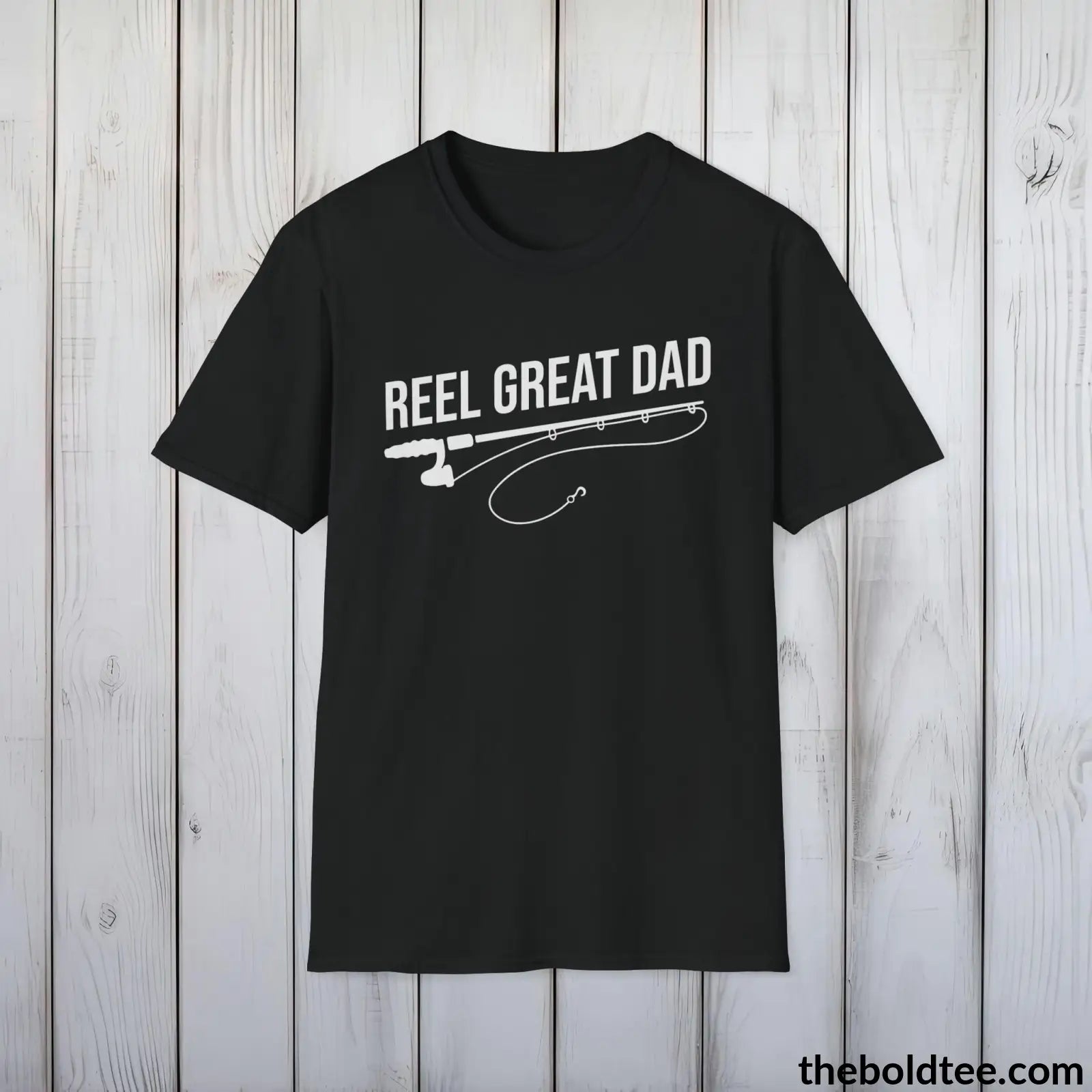 T-Shirt Black / S Reel Great Dad T-Shirt - Premium Dad Fishing Graphic Tee - Fishing Gift For Father - Funny Meme Fishing Shirt - 9 Colors Available