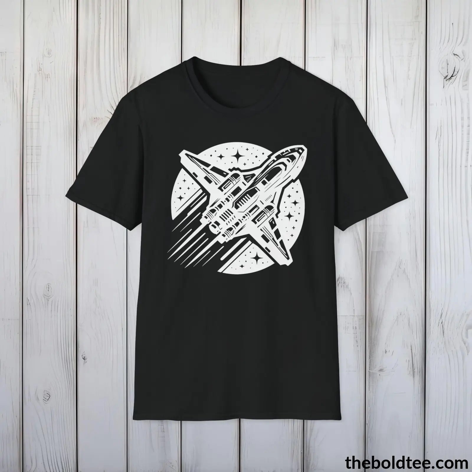 T-Shirt Black / S Space Ship Tee - Sustainable & Soft Cotton Crewneck Unisex T-Shirt - 9 Bold Colors