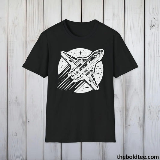 T-Shirt Black / S Space Ship Tee - Sustainable & Soft Cotton Crewneck Unisex T-Shirt - 9 Bold Colors