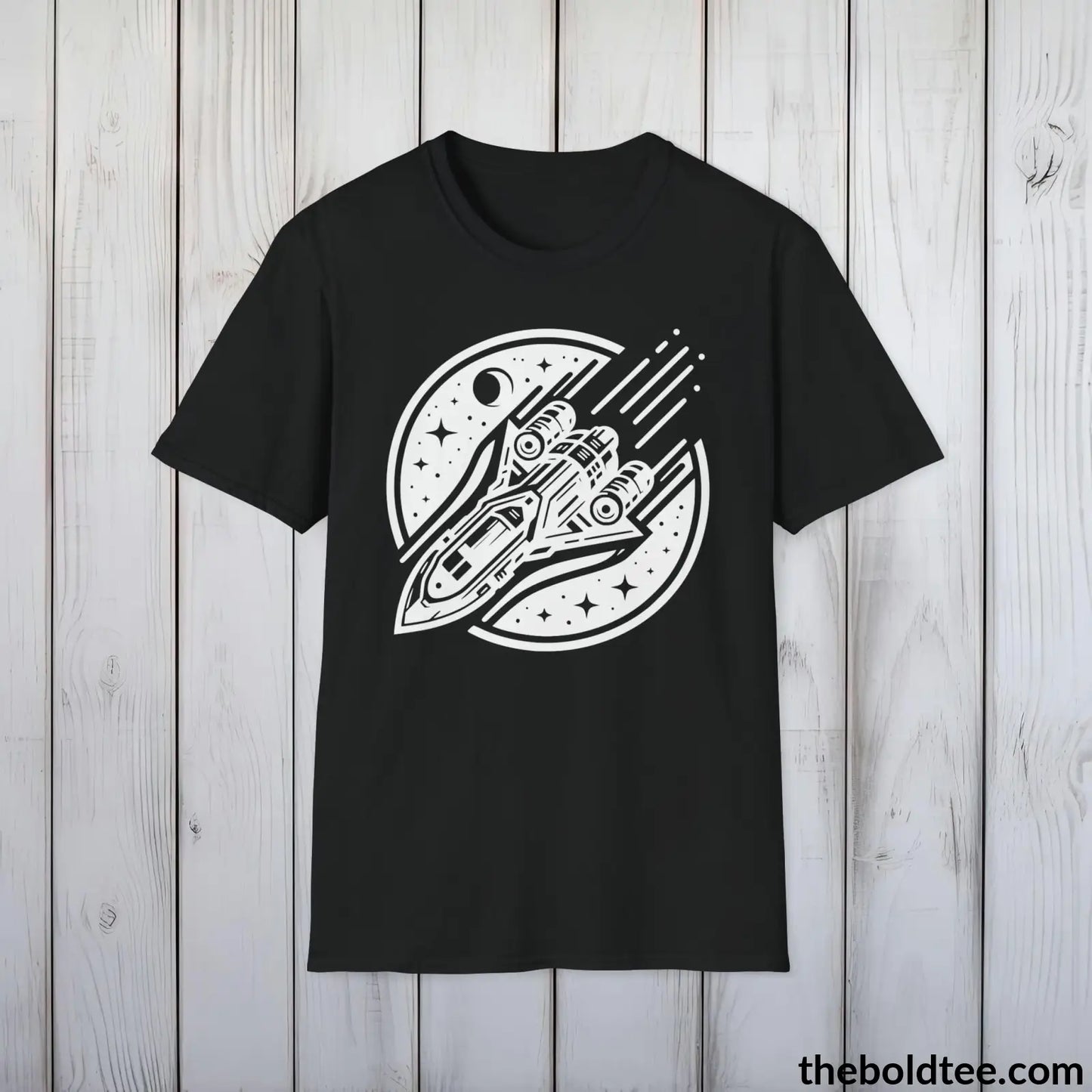 T-Shirt Black / S Space Ship Tee - Sustainable & Soft Cotton Crewneck Unisex T-Shirt - 9 Bold Colors