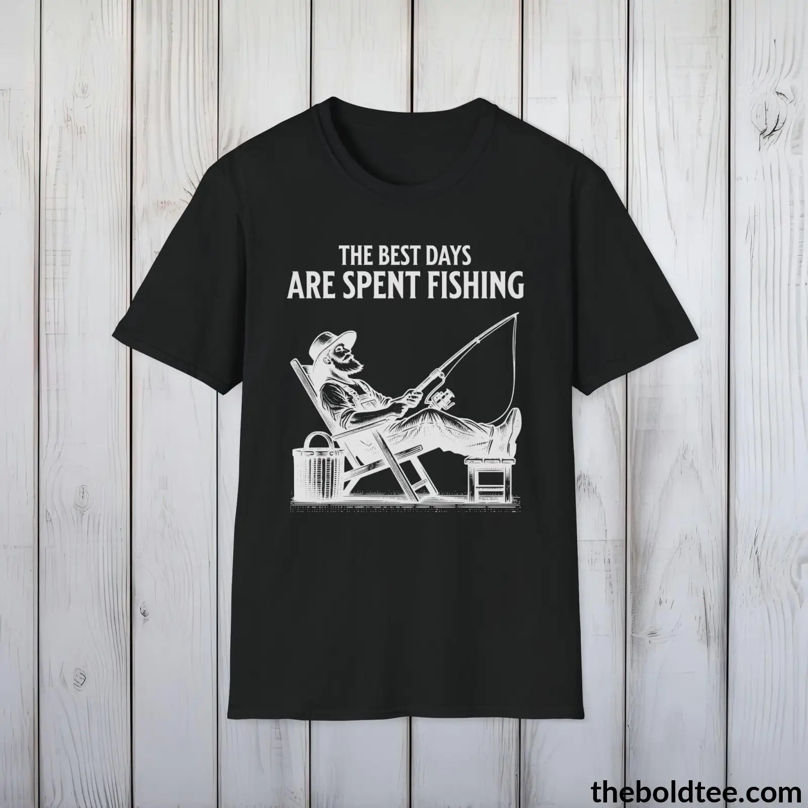 T-Shirt Black / S The Best Days Are Spent Fishing T-Shirt - Premium Fishing Graphic Tee -  Cool Fisher Shirt - Fishing Gift For Fishermen - 9 Colors Available