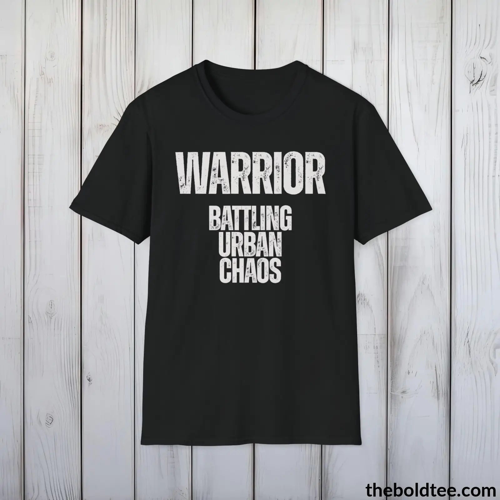 T-Shirt Black / S WARRIOR - Battling Urban Chaos Tee - Bold Urbnan Cotton T-Shirt - 9 Epic Colors Available