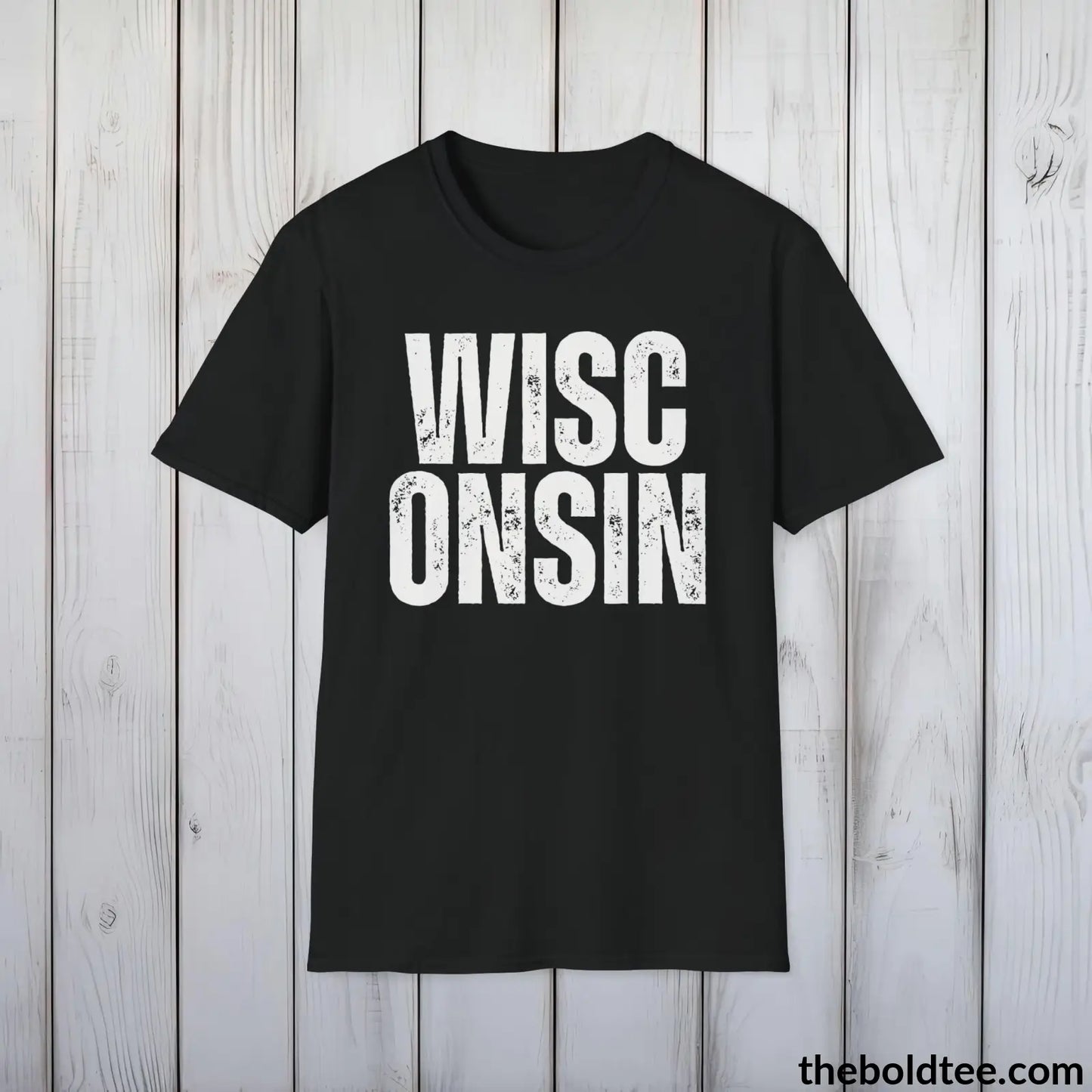 T-Shirt Black / S WISCONSIN - Casual, Sustainable & Soft Cotton Crewneck Unisex T-Shirt - 9 Bold Colors